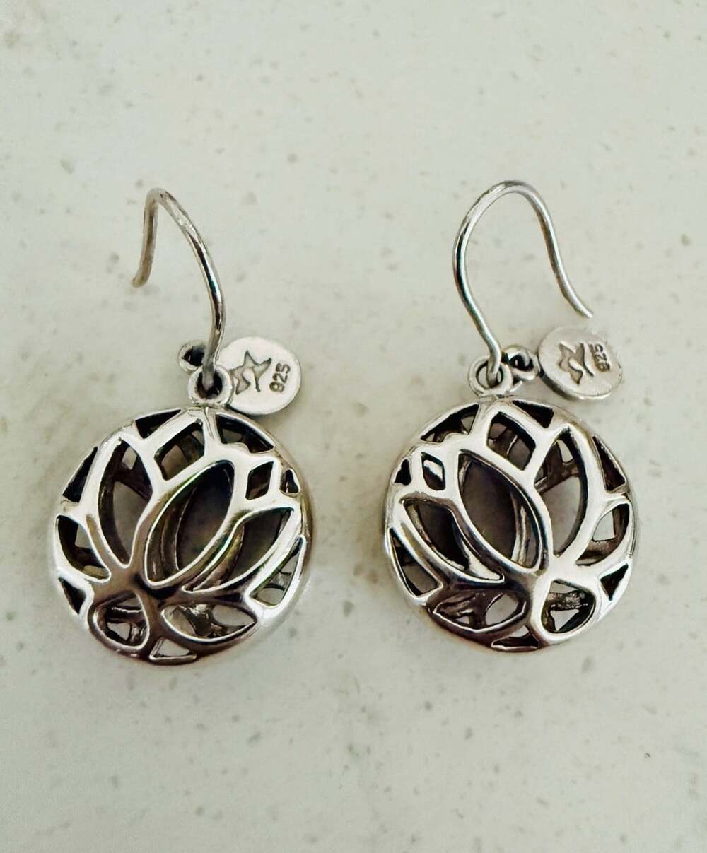 925 Sterling Silver Lotus Flower Cutout Dome Drop Earrings | French Wire